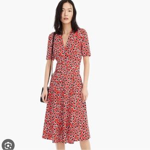J. Crew Red Midi Heart Patterned Dress size 6p